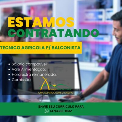 Vaga Técnico Agrícola Aliança Agropecuária !!!